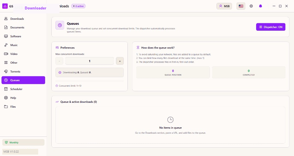MSB Downloader — Queues